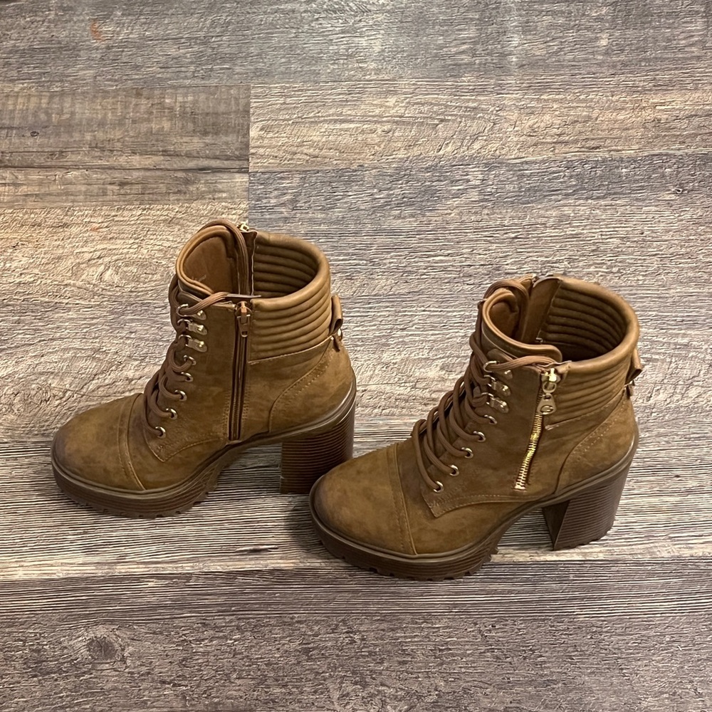 GBG Brown Lace-Up Ankle Boots With Side Zipper 5.5 - Picture 5 of 10
